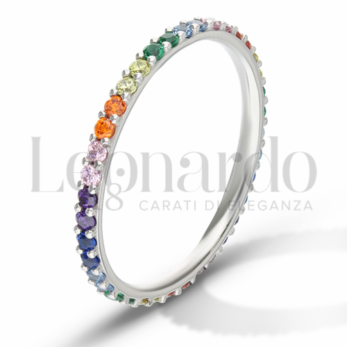 Modello o finitura Veretta a Tutto Giro - A Griffe con Pietre Rainbow in Oro Bianco da 1,4gr.