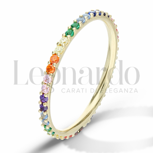 Modello o finitura Veretta a Tutto Giro - A Griffe con Pietre Rainbow in Oro Giallo da 1,4gr.