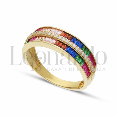 Modello o finitura Mezza Veretta con Pietre Rainbow in Oro Giallo da 3,1gr.