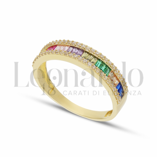 Modello o finitura Mezza Veretta con Pietre Rainbow in Oro Giallo da 2,7gr.