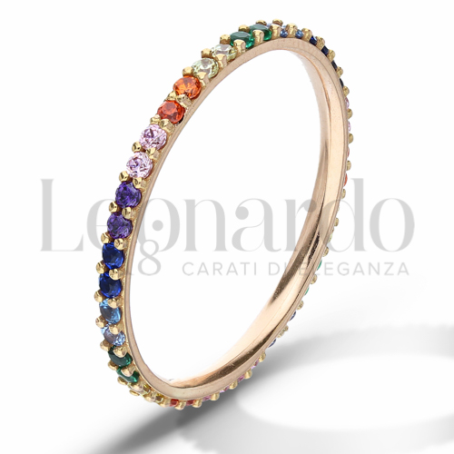 Modello o finitura Veretta a Tutto Giro - A Griffe con Pietre Rainbow in Oro Rosa da 1,6gr.