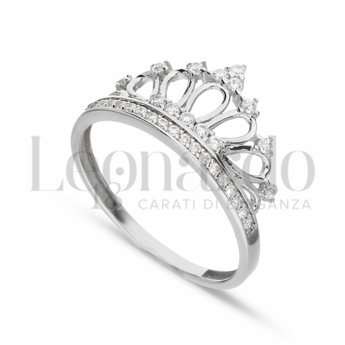 Anello Corona In Argento Placcato Oro Con Zirconi Bianchi - Foto 2
