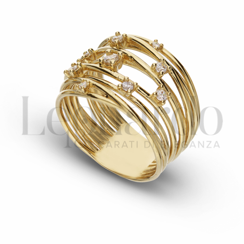 Modello 9 Fili con Zircone bianco in Oro Giallo da 9,1gr.