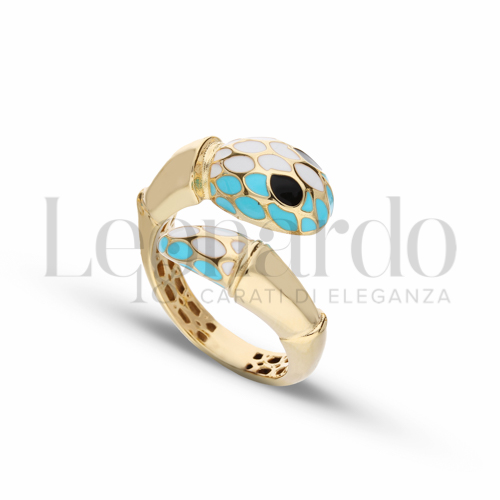 Modello Serpente Bianco-Turchese; Occhi Neri con Smalto in Oro Giallo da 5,8gr.