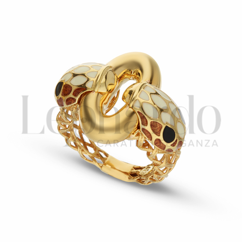 Modello Serpente Bianco e Bronzo Perlato - Occhi Neri con Smalto in Oro Giallo da 8gr.