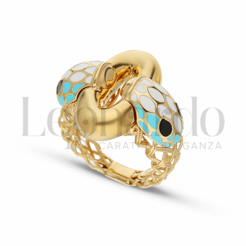 Modello Serpente Bianco-Turchese; Occhi Neri con Smalto in Oro Giallo da 8,2gr.