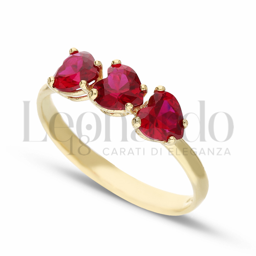 Modello 3 Cuori Orizzontali con Pietra rossa in Oro Giallo da 2,1gr.