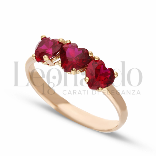 Modello 3 Cuori Verticali con Pietra rossa in Oro Rosa da 2gr.