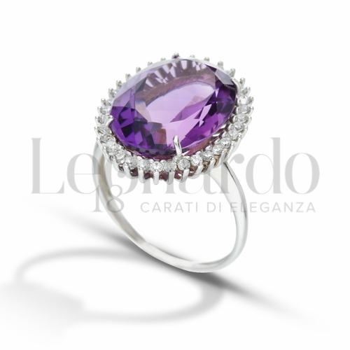 con Pietra Viola e zirconi Bianchi in Oro Bianco da 5,1gr.