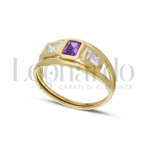 con Pietra Viola e zirconi Bianchi in Oro Giallo da 3gr.
