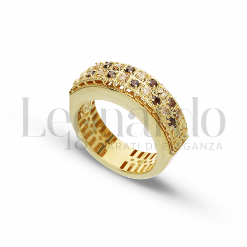 con Zirconi bianchi e zirconi Brown in Oro Giallo da 5gr.