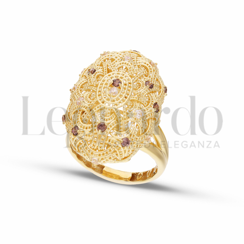 con Zirconi bianchi e zirconi Brown in Oro Giallo da 5,5gr.