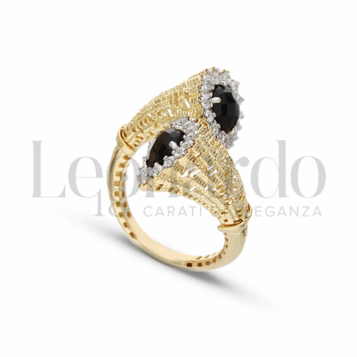 con Pietra nera e zirconi bianchi in Oro Giallo da 6,4gr.