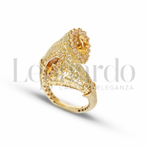 con Citrino Idrotermale e zirconi bianchi in Oro Giallo da 6,5gr.