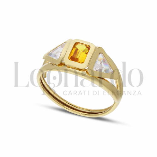 con Citrino Idrotermale e zirconi bianchi in Oro Giallo da 3,2gr.