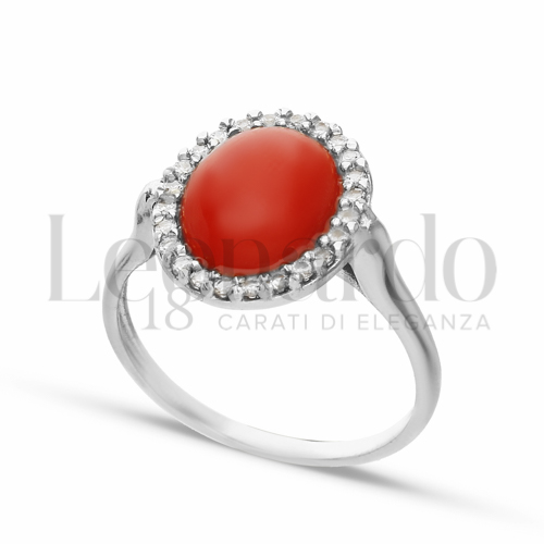 con Corallo e Zirconi Bianchi in Oro Bianco da 2,9gr.