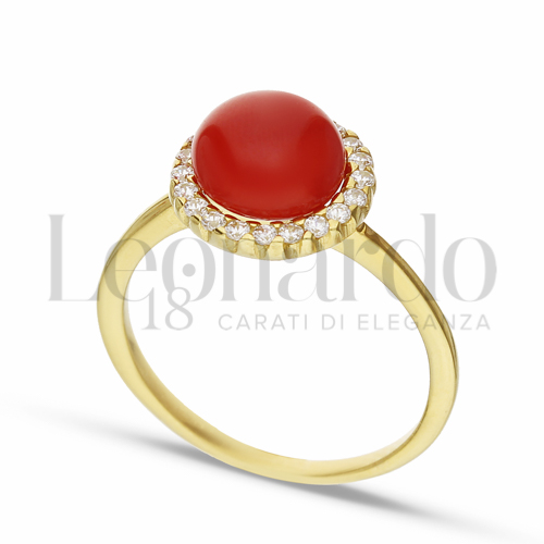 con Corallo e Zirconi Bianchi in Oro Giallo da 3,4gr.