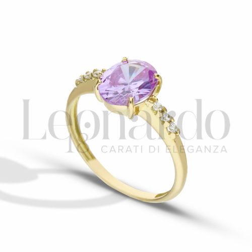 con Pietra Idrotermale Viola e zirconi bianchi in Oro Giallo da 2,8gr.