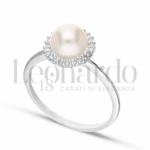 Modello 1 ° Misura con Perla & Zirconi bianchi in Oro Bianco da 2,6gr.