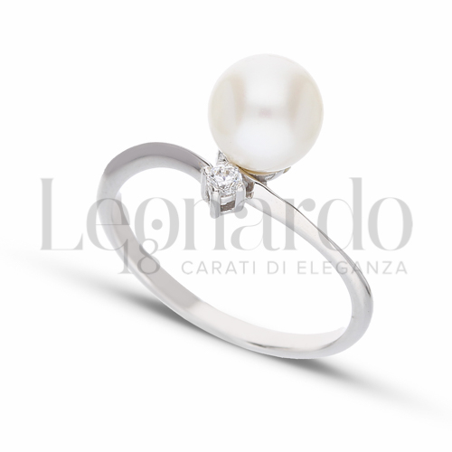 Modello 1 ° Misura con Perla & Zirconi bianchi in Oro Bianco da 2,4gr.