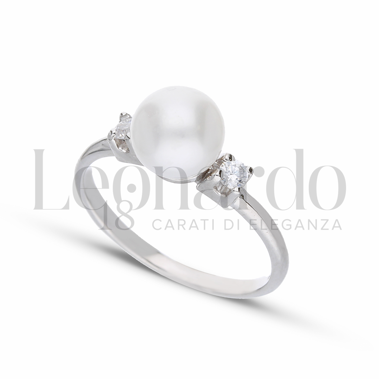 Modello 1 ° Misura con Perla & Zirconi bianchi in Oro Bianco da 2,7gr.