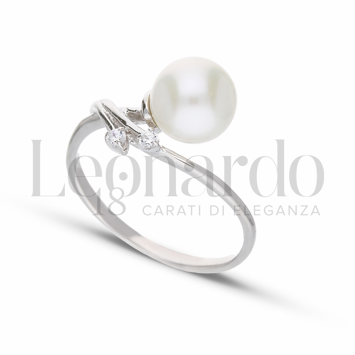 Modello 1 ° Misura con Perla & Zirconi bianchi in Oro Bianco da 2,1gr.