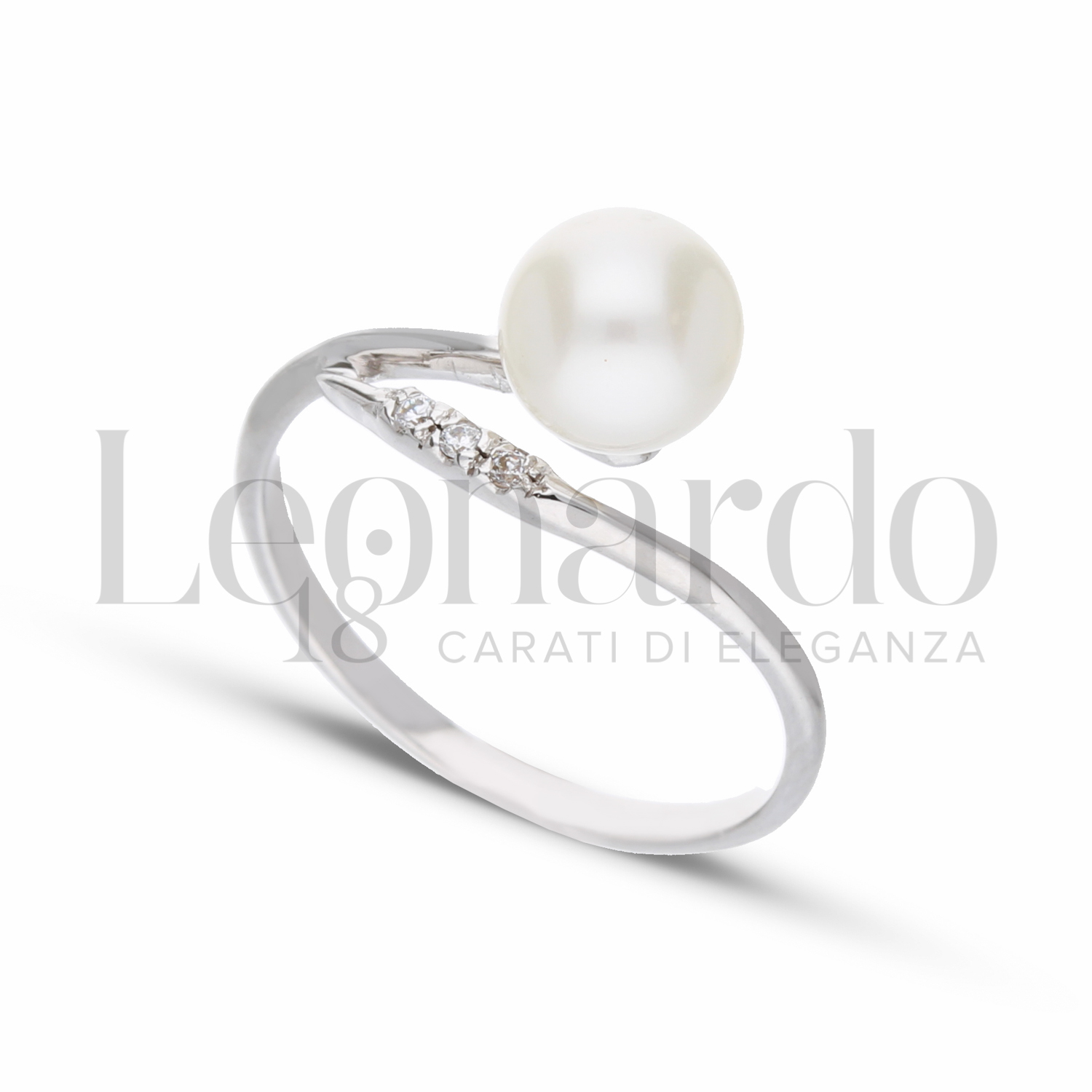Modello 1 ° Misura con Perla & Zirconi bianchi in Oro Bianco da 1,9gr.