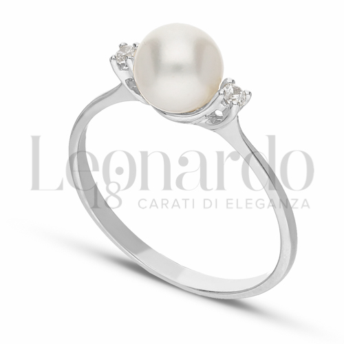 Modello 1 ° Misura con Perla & Zirconi bianchi in Oro Bianco da 1,9gr.
