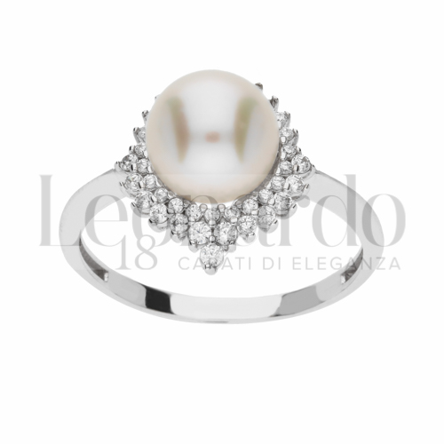 con Zirconi bianchi & Perla in Oro Bianco da 2,8gr.
