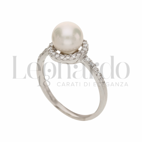 con Zirconi bianchi & Perla in Oro Bianco da 2,5gr.