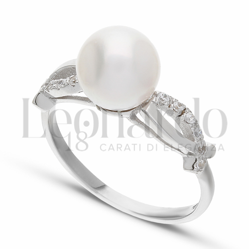 Modello 1 ° Misura con Perla & Zirconi bianchi in Oro Bianco da 2,7gr.