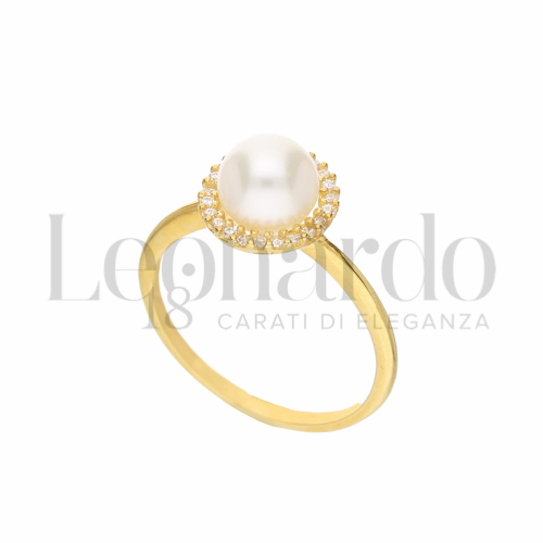 Modello 1 ° Misura con Perla & Zirconi bianchi in Oro Giallo da 2,3gr.