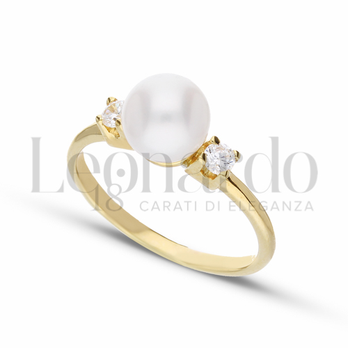 Modello 1 ° Misura con Perla & Zirconi bianchi in Oro Giallo da 2,9gr.