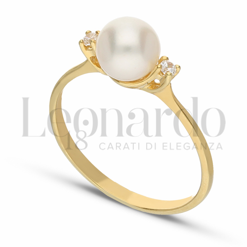 Modello 1 ° Misura con Perla & Zirconi bianchi in Oro Giallo da 2gr.
