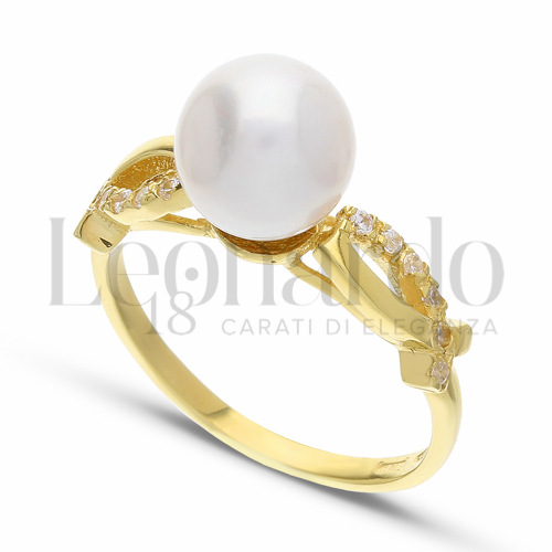 Modello 1 ° Misura con Perla & Zirconi bianchi in Oro Giallo da 2,9gr.