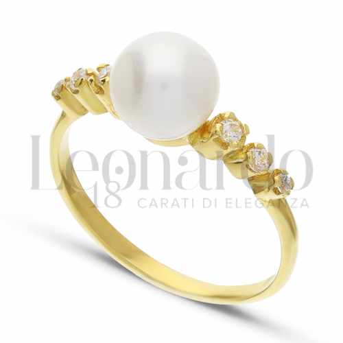 Modello 1 ° Misura con Perla & Zirconi bianchi in Oro Giallo da 2,3gr.
