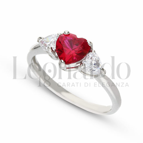 con Pietra di Colore Rosso e zirconi bianchi in Oro Bianco da 2,3gr.
