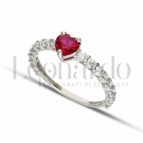 con Pietra di Colore Rosso e zirconi bianchi in Oro Bianco da 1,7gr.