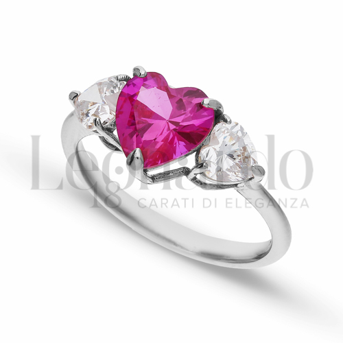 Modello 2° Misura con Pietra di Colore Rosso e zirconi bianchi in Oro Bianco da 3,3gr.