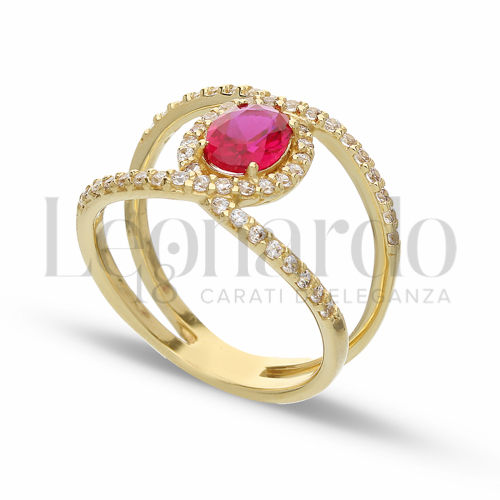 con Pietra di Colore Rosso e zirconi bianchi in Oro Giallo da 4,4gr.
