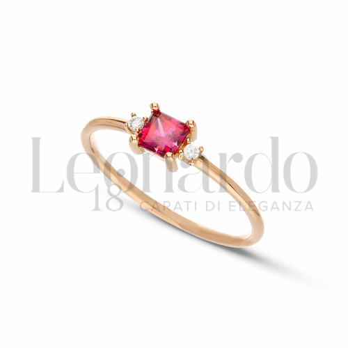 con Pietra di Colore Rosso e zirconi bianchi in Oro Rosa da 1,5gr.