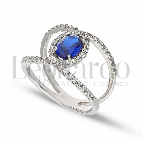 con Pietra di Colore Blu e zirconi bianchi in Oro Bianco da 4,3gr.