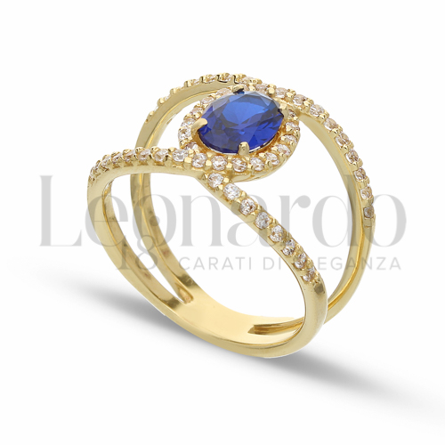 con Pietra di Colore Blu e zirconi bianchi in Oro Giallo da 4,5gr.