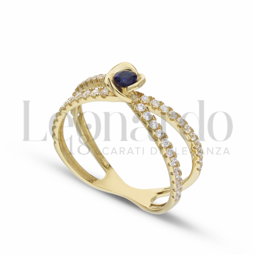 con Pietra di Colore Blu e zirconi bianchi in Oro Giallo da 2,7gr.