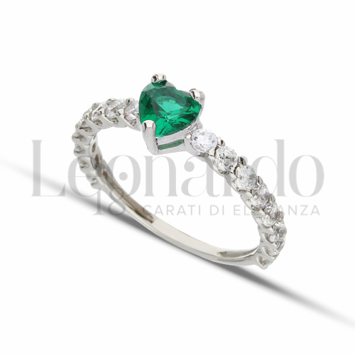 con Pietra di Colore Verde e zirconi bianchi in Oro Bianco da 1,9gr.