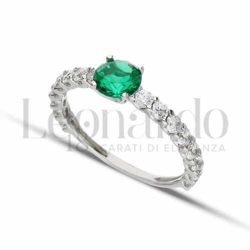 con Pietra di Colore Verde e zirconi bianchi in Oro Bianco da 1,8gr.