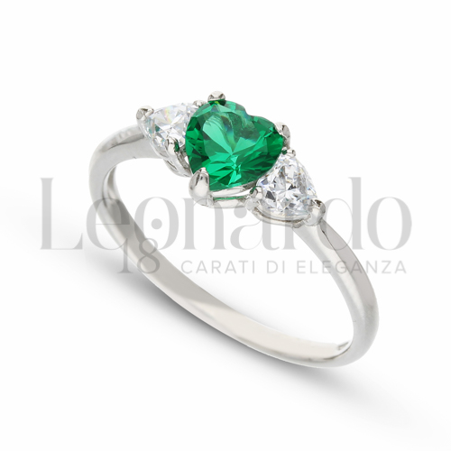 con Pietra di Colore Verde e zirconi bianchi in Oro Bianco da 2,4gr.