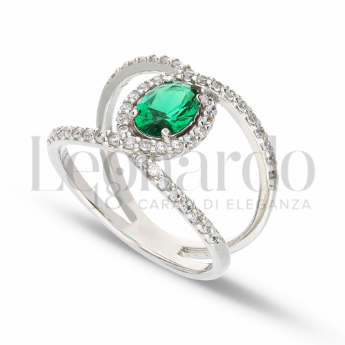 con Pietra di Colore Verde e zirconi bianchi in Oro Bianco da 4,2gr.