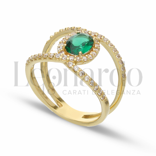 con Pietra di Colore Verde e zirconi bianchi in Oro Giallo da 4,5gr.