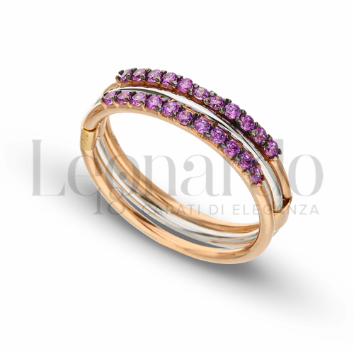 Modello 3 Fili con Zircone Viola in Oro Rosa e Oro Bianco da 3,8gr.